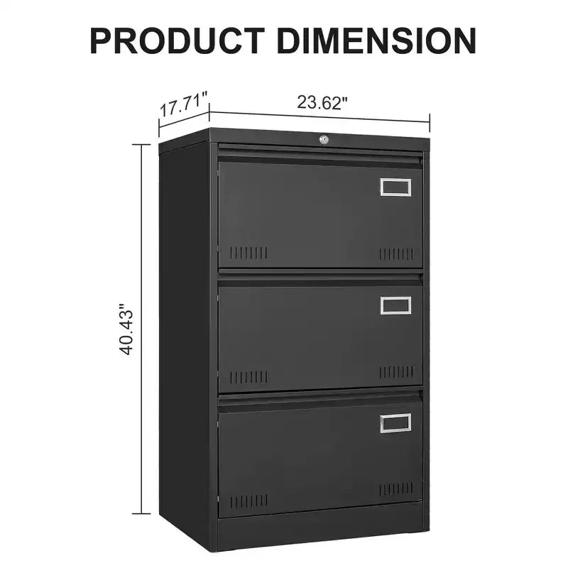 Classeur latéral 3 tiroirs avec serrure – Métal, tiroirs larges, rangement pour bureau à domicile