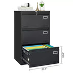 Classeur latéral 3 tiroirs avec serrure – Métal, tiroirs larges, rangement pour bureau à domicile