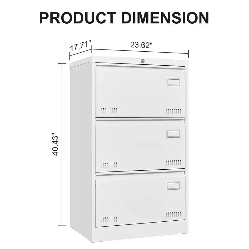 Classeur latéral 3 tiroirs avec serrure – Métal, tiroirs larges, rangement pour bureau à domicile