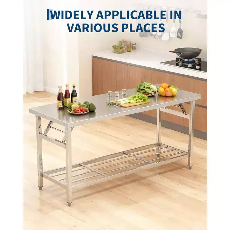 Table de Travail Pliante en Acier Inoxydable, Table en Métal avec Étagère Inférieure pour Cuisine, Garage, Usage Commercial, Maison