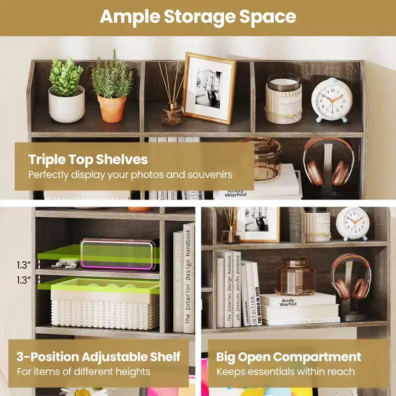 Étagère de bureau à 3 niveaux avec 6 compartiments – Organisateur de bureau pour la maison ou le bureau