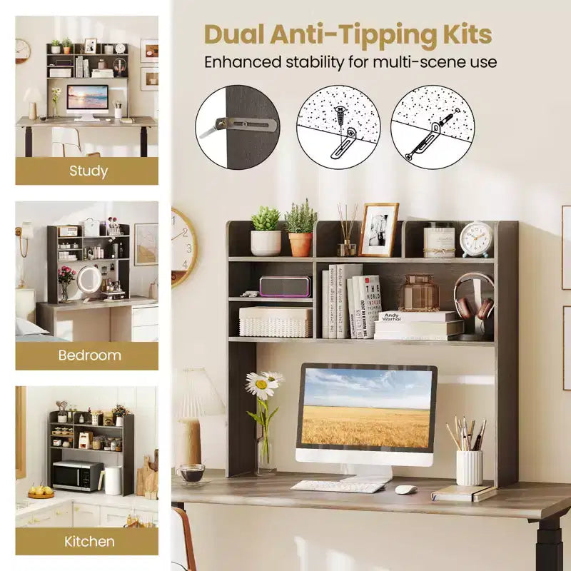 Étagère de bureau à 3 niveaux avec 6 compartiments – Organisateur de bureau pour la maison ou le bureau