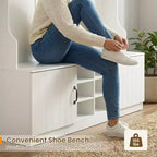 Portemanteau 3-en-1/6-en-1 avec banc de rangement, étagères réglables, crochets de suspension, compartiments à chaussures, blanc