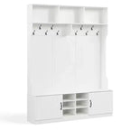 Portemanteau 3-en-1/6-en-1 avec banc de rangement, étagères réglables, crochets de suspension, compartiments à chaussures, blanc