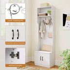 Portemanteau 3-en-1/6-en-1 avec banc de rangement, étagères réglables, crochets de suspension, compartiments à chaussures, blanc