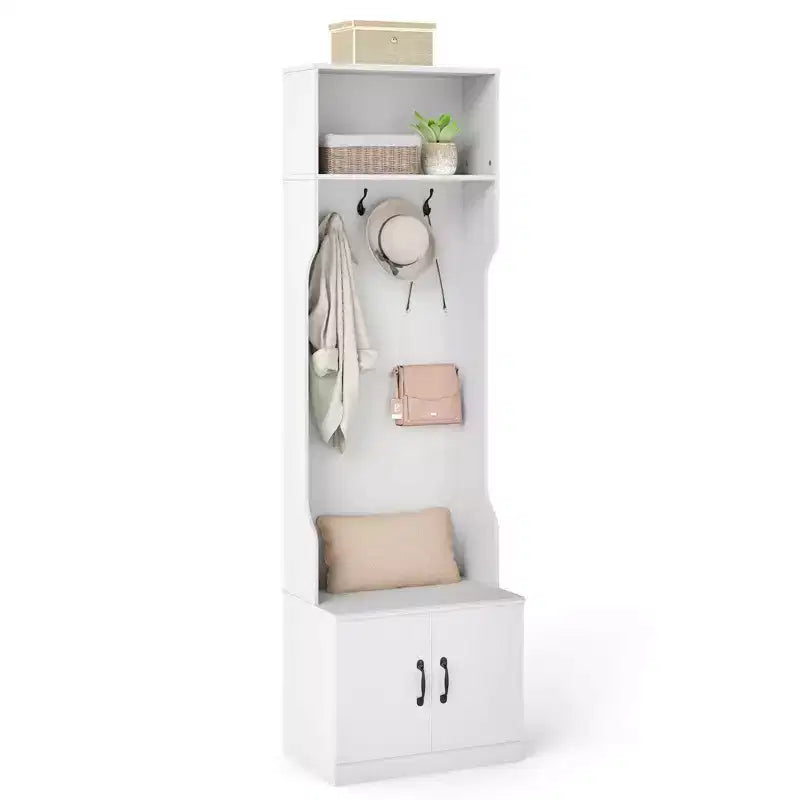 Costway 3-in-1/6-in-1 Hall Tree wirh Bench Storage Adjustable Shelves Hanging Hooks Shoe Cubbies White
