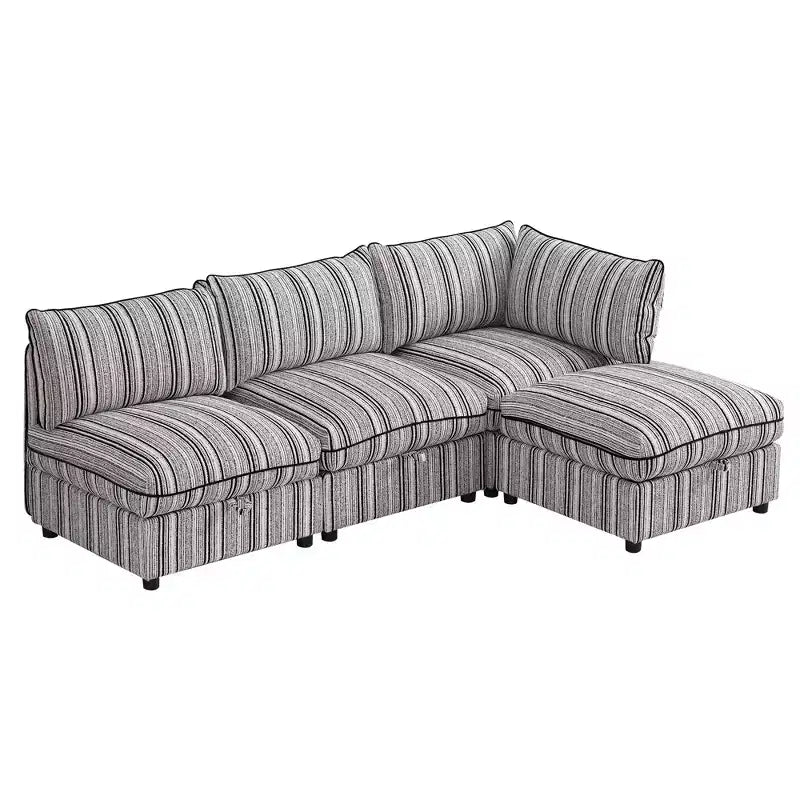 Canapé deux places avec rangement capitonné modulaire Jeju de 60 po avec deux poufs