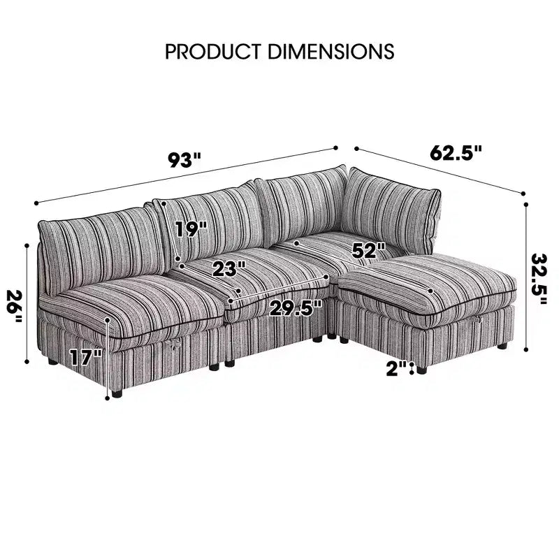 Canapé deux places avec rangement capitonné modulaire Jeju de 60 po avec deux poufs