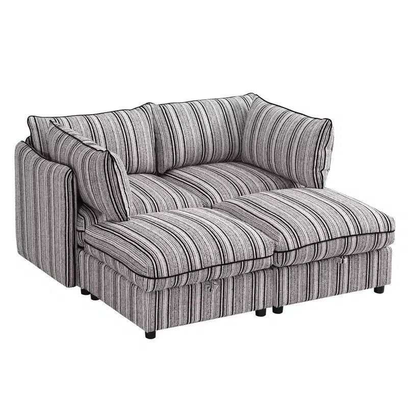 Canapé deux places avec rangement capitonné modulaire Jeju de 60 po avec deux poufs