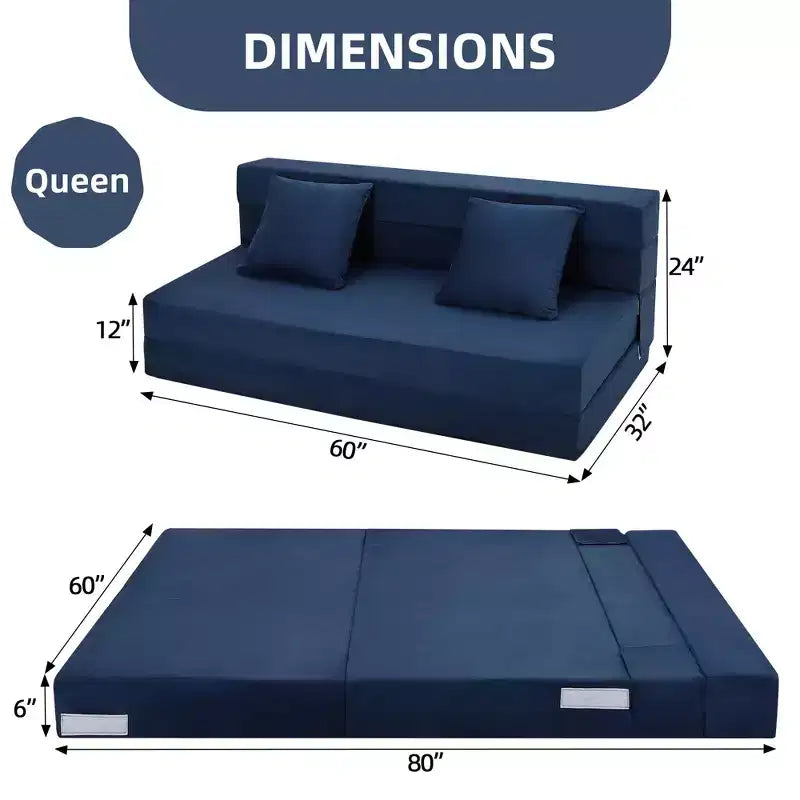 Canapé-lit pliant, canapé-lit pliable avec oreiller, chaise de couchage convertible, matelas de canapé pliant, canapé-futon avec housse lavable en mousse à mémoire de forme