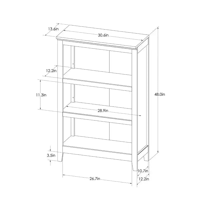Bibliothèque à 3 étagères – Rangement vertical moderne, 122 cm de haut, supporte 34 kg