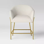 Tabouret de bar hauteur comptoir – Bouclette crème, pieds en laiton, assise et dossier rembourrés