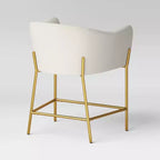 Tabouret de bar hauteur comptoir – Bouclette crème, pieds en laiton, assise et dossier rembourrés