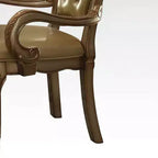 Lot de 2 chaises de salle à manger en similicuir, couleur os et patine dorée, avec capitonnage et garniture cloutée