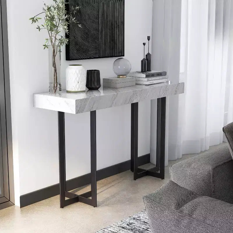 Console contemporaine 1 tiroir gris/métal canon de fusil