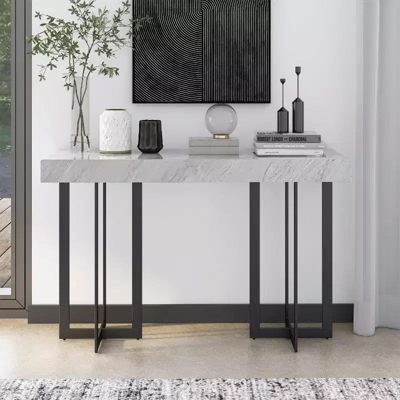 Console contemporaine 1 tiroir gris/métal canon de fusil