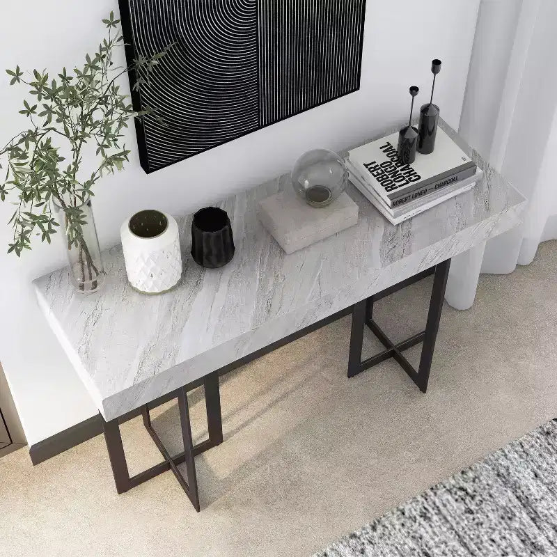 Console contemporaine 1 tiroir gris/métal canon de fusil