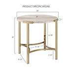 Table d'appoint ronde moderne – Pieds or champagne et plateau imitation marbre, 61x61 cm