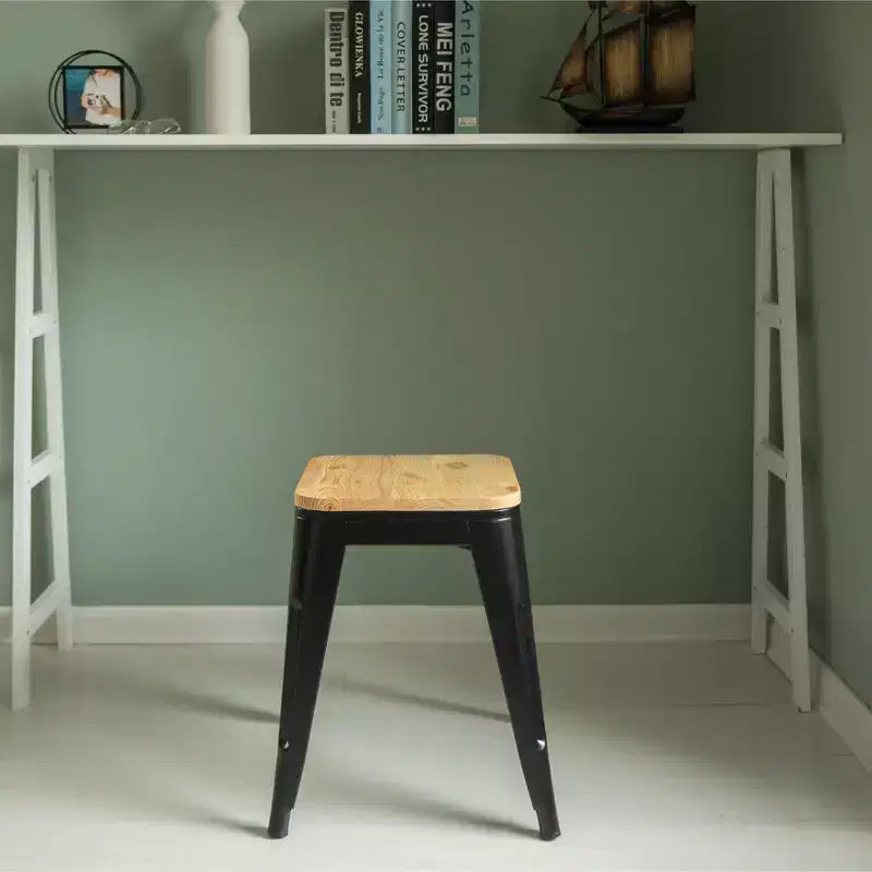 Tabouret de bar rustique en bois et métal – Intérieur/Extérieur, hauteur d'assise de 76 cm, capacité de 113 kg