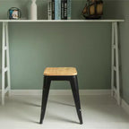 Tabouret de bar rustique en bois et métal – Intérieur/Extérieur, hauteur d'assise de 76 cm, capacité de 113 kg