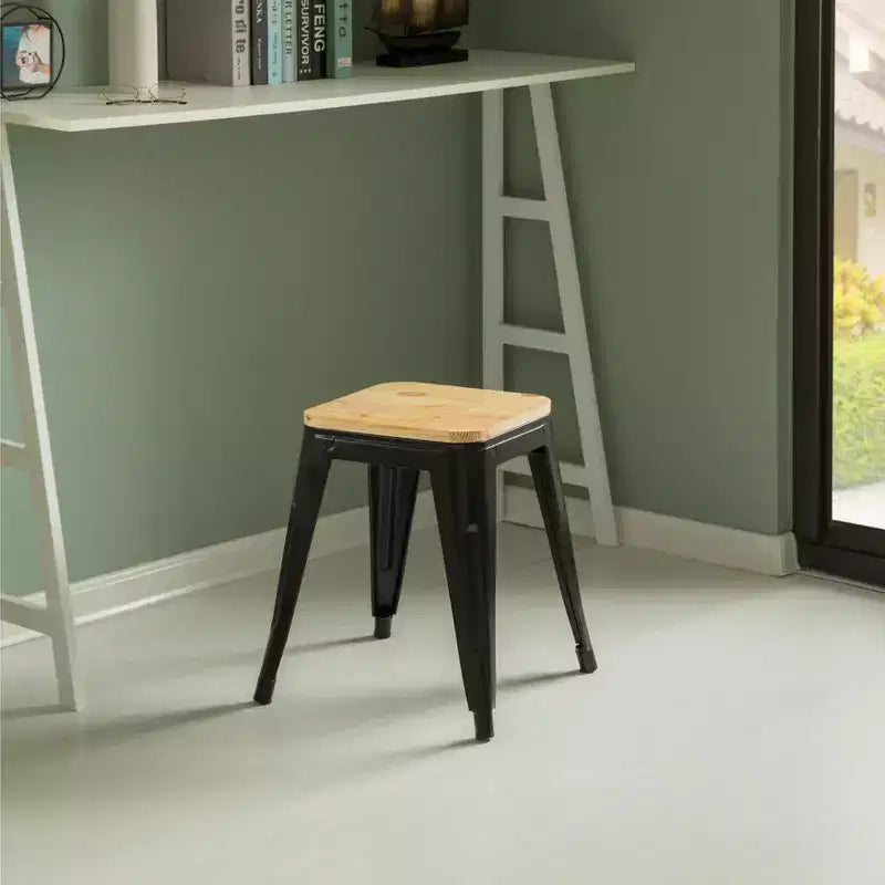 Tabouret de bar rustique en bois et métal – Intérieur/Extérieur, hauteur d'assise de 76 cm, capacité de 113 kg