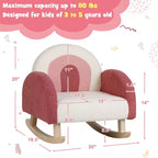 Fauteuil à bascule pour enfants en velours avec pieds en bois massif – Ergonomique, capacité de 50 kg, bleu/rouge