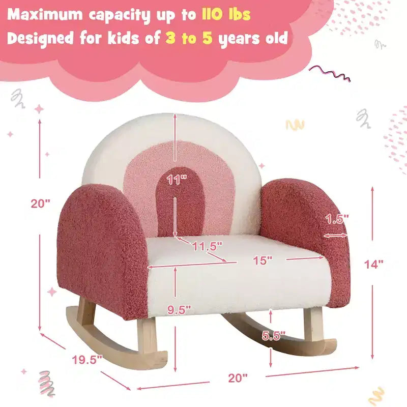 Fauteuil à bascule pour enfants en velours avec pieds en bois massif – Ergonomique, capacité de 50 kg, bleu/rouge