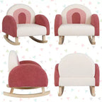 Fauteuil à bascule pour enfants en velours avec pieds en bois massif – Ergonomique, capacité de 50 kg, bleu/rouge