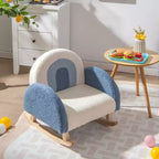 Fauteuil à bascule pour enfants en velours avec pieds en bois massif – Ergonomique, capacité de 50 kg, bleu/rouge