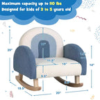 Fauteuil à bascule pour enfants en velours avec pieds en bois massif – Ergonomique, capacité de 50 kg, bleu/rouge