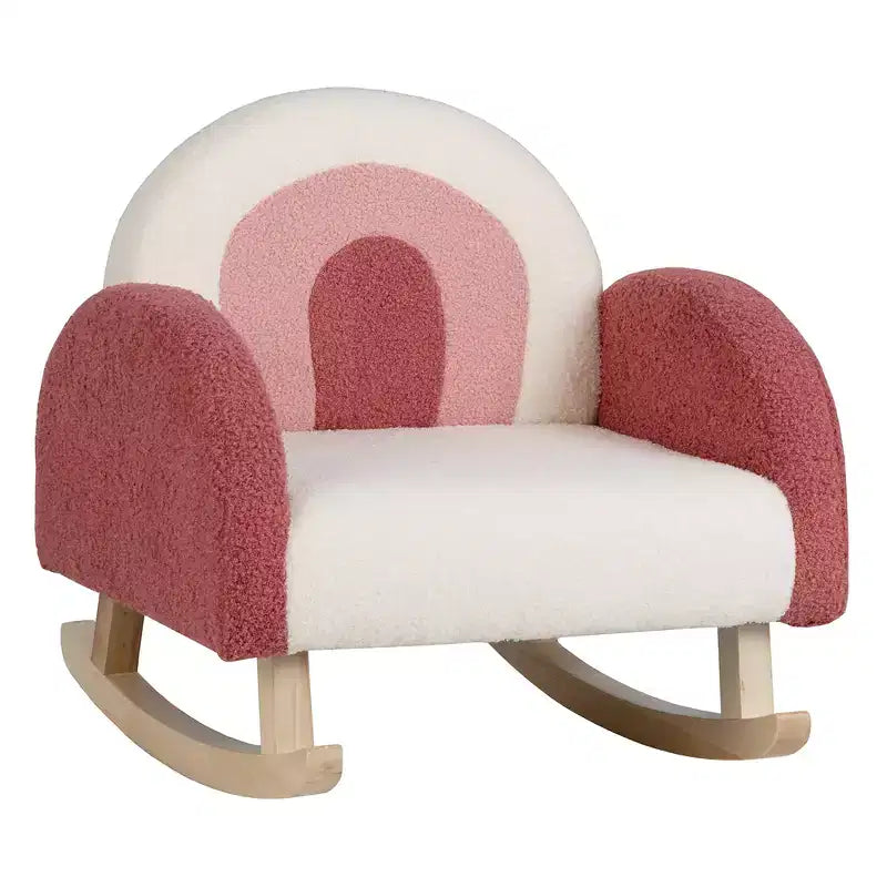 Fauteuil à bascule pour enfants en velours avec pieds en bois massif – Ergonomique, capacité de 50 kg, bleu/rouge