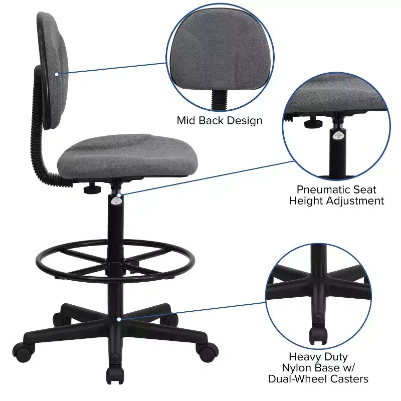 Chaise de Dessin Réglable – Deux Hauteurs de Vérin, Dossier Mi-Hauteur, Rembourrée, Capacité de 113 kg