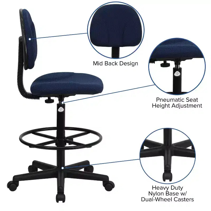 Chaise de Dessin Réglable – Deux Hauteurs de Vérin, Dossier Mi-Hauteur, Rembourrée, Capacité de 113 kg