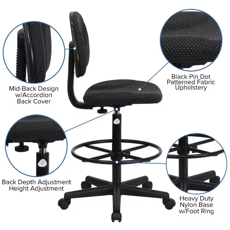 Chaise de Dessin Réglable – Deux Hauteurs de Vérin, Dossier Mi-Hauteur, Rembourrée, Capacité de 113 kg