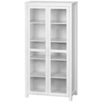 Armoire de cuisine autoportante – 5 niveaux, 2 portes vitrées, étagères réglables, blanche