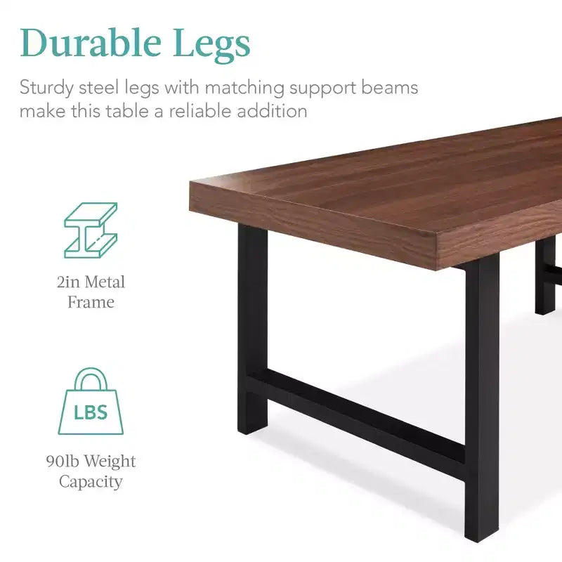 Table basse moderne de 112 cm avec plateau en bois massif, table d'appoint rectangulaire en bois avec pieds en métal