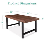 Table basse moderne de 112 cm avec plateau en bois massif, table d'appoint rectangulaire en bois avec pieds en métal