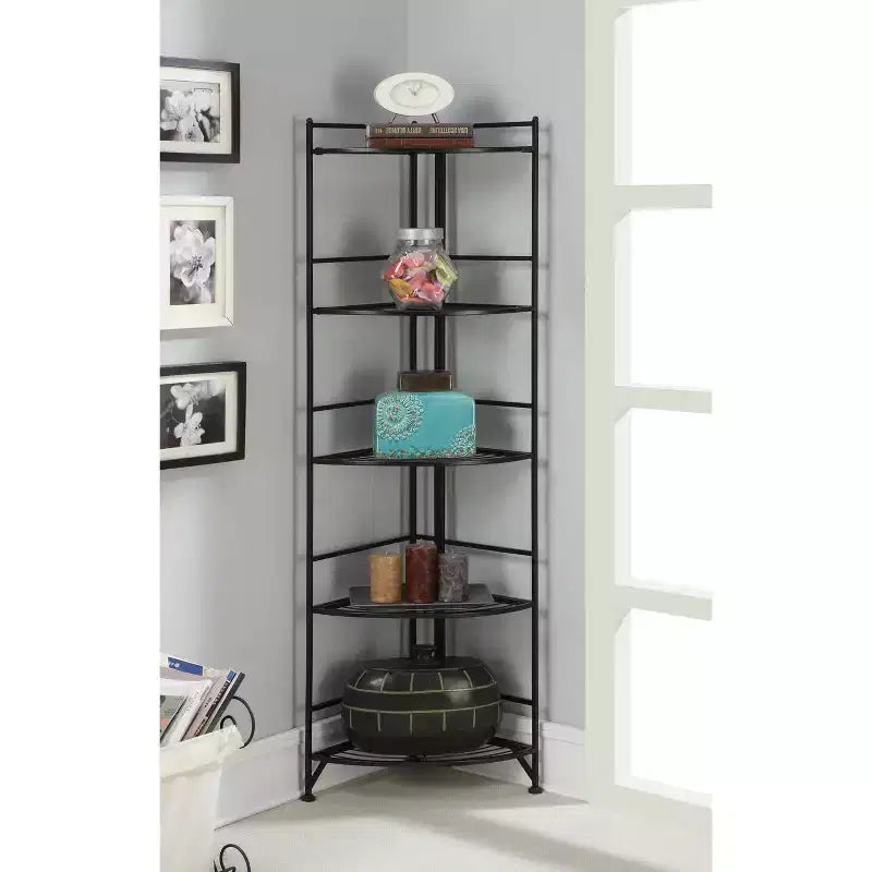 Étagère d'angle pliante en métal à 5 niveaux – 146 cm de haut, rangement peu encombrant