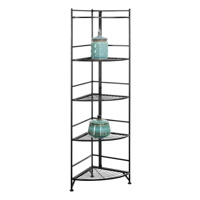 Étagère d'angle pliante en métal à 5 niveaux – 146 cm de haut, rangement peu encombrant