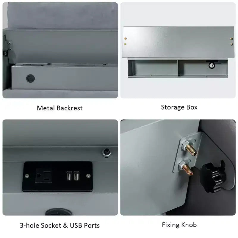 Canapé d'angle modulable en L avec méridienne réversible et 2 ports USB Gris cendré