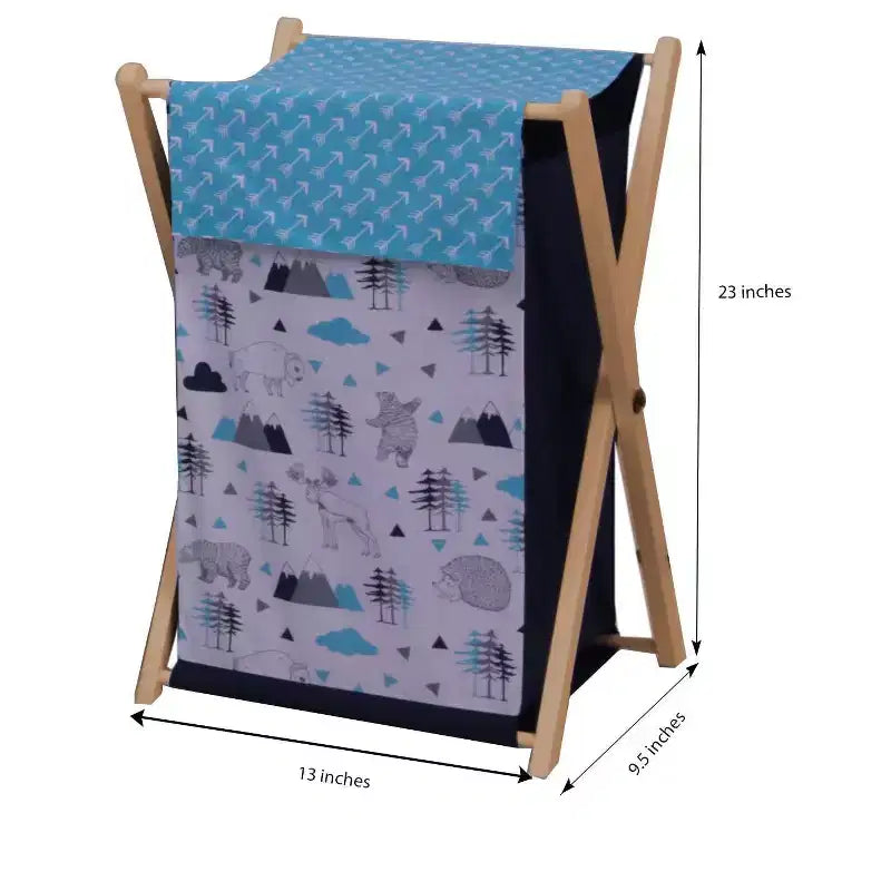 Panier à linge pour garçons avec cadre en bois – Aqua/Marine/Gris, 16x15.5x26.5 po
