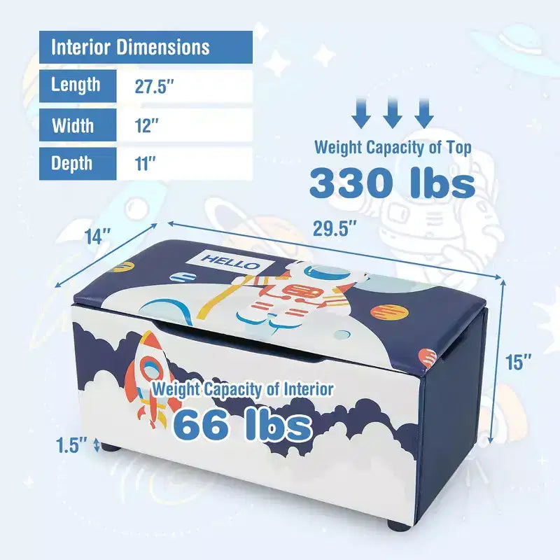Banc coffre de rangement capitonné pour enfants – Coffre à jouets et repose-pieds polyvalent avec couvercle