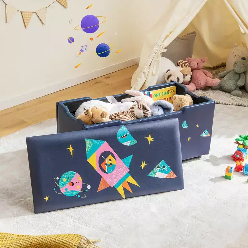 Banc coffre de rangement capitonné pour enfants – Coffre à jouets et repose-pieds polyvalent avec couvercle