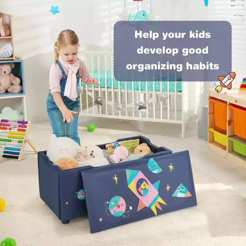 Banc coffre de rangement capitonné pour enfants – Coffre à jouets et repose-pieds polyvalent avec couvercle