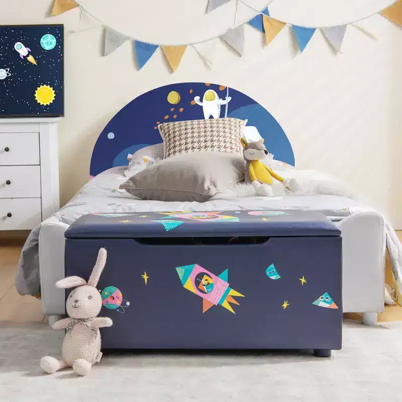 Banc coffre de rangement capitonné pour enfants – Coffre à jouets et repose-pieds polyvalent avec couvercle