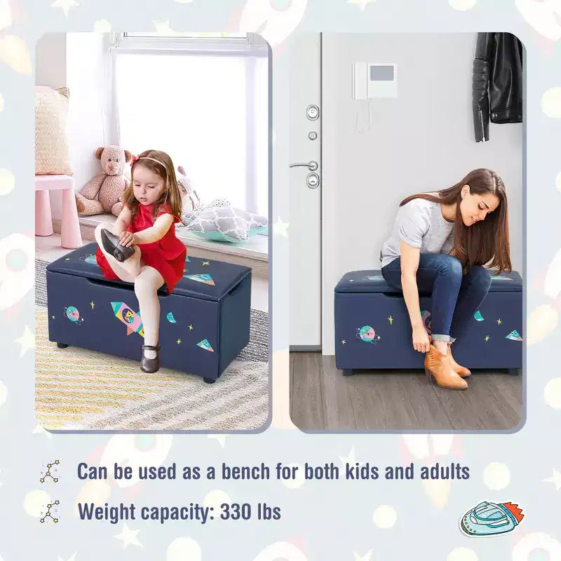 Banc coffre de rangement capitonné pour enfants – Coffre à jouets et repose-pieds polyvalent avec couvercle