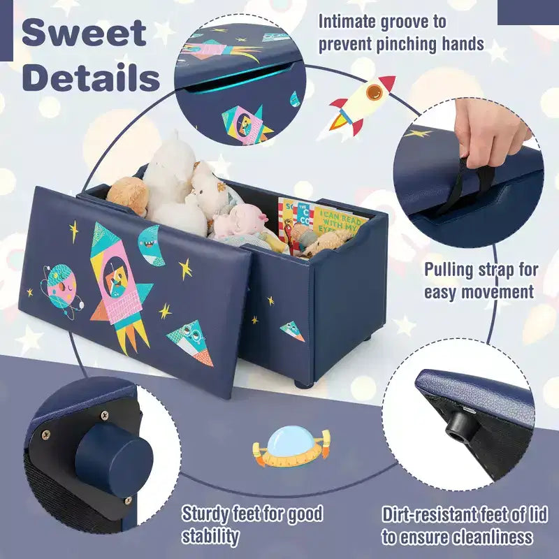 Banc coffre de rangement capitonné pour enfants – Coffre à jouets et repose-pieds polyvalent avec couvercle