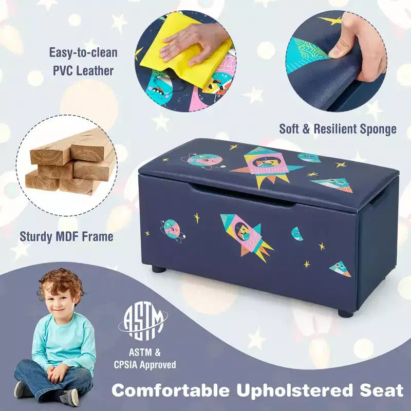 Banc coffre de rangement capitonné pour enfants – Coffre à jouets et repose-pieds polyvalent avec couvercle