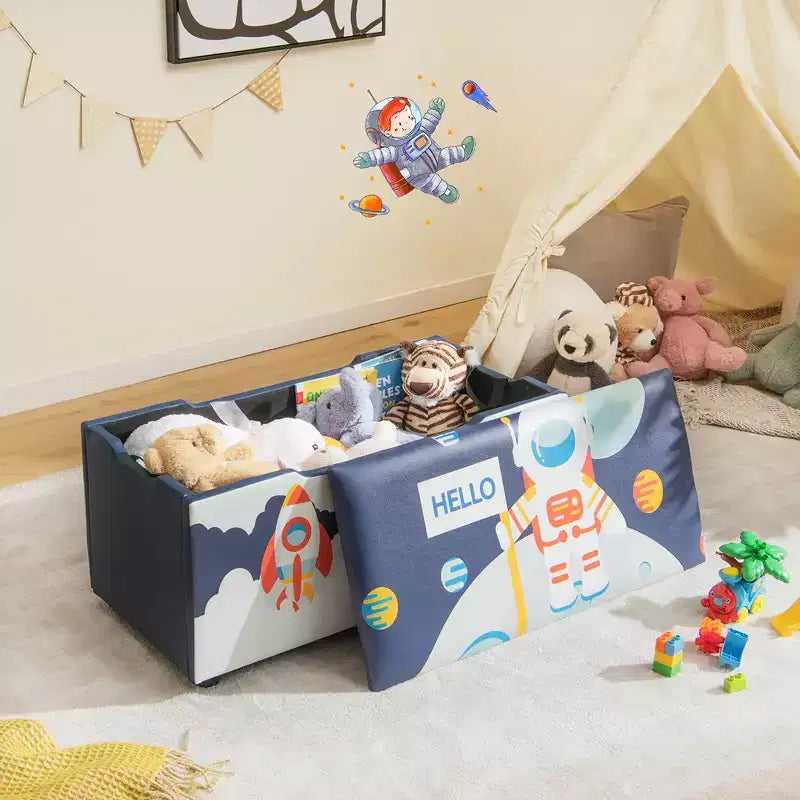 Banc coffre de rangement capitonné pour enfants – Coffre à jouets et repose-pieds polyvalent avec couvercle