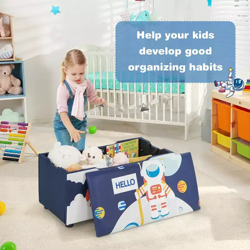 Banc coffre de rangement capitonné pour enfants – Coffre à jouets et repose-pieds polyvalent avec couvercle